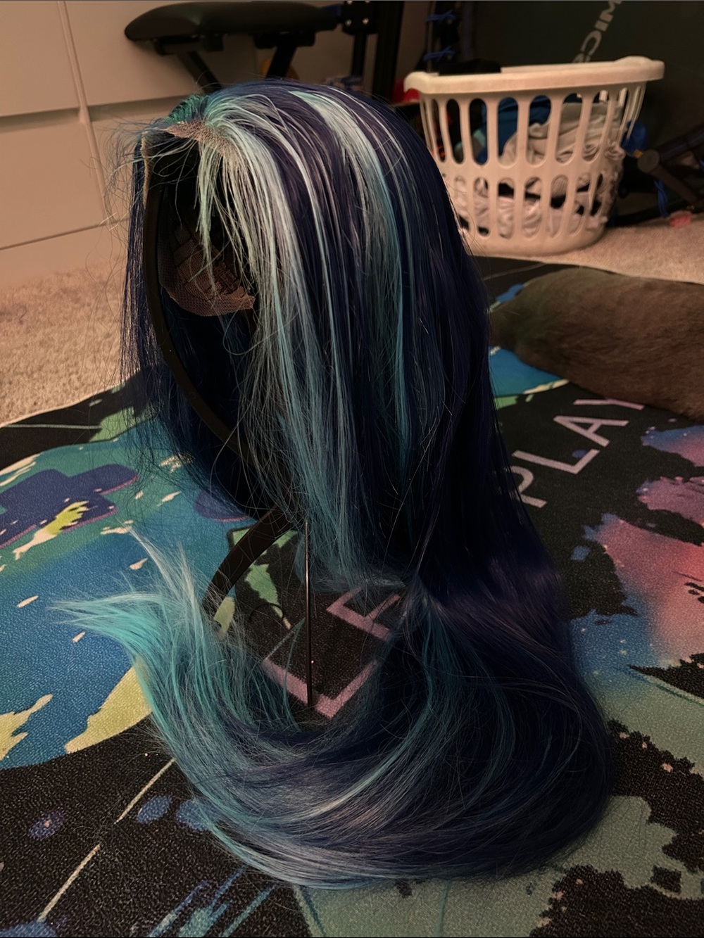 Blue and Teal Long Synthetic Wig for Women
